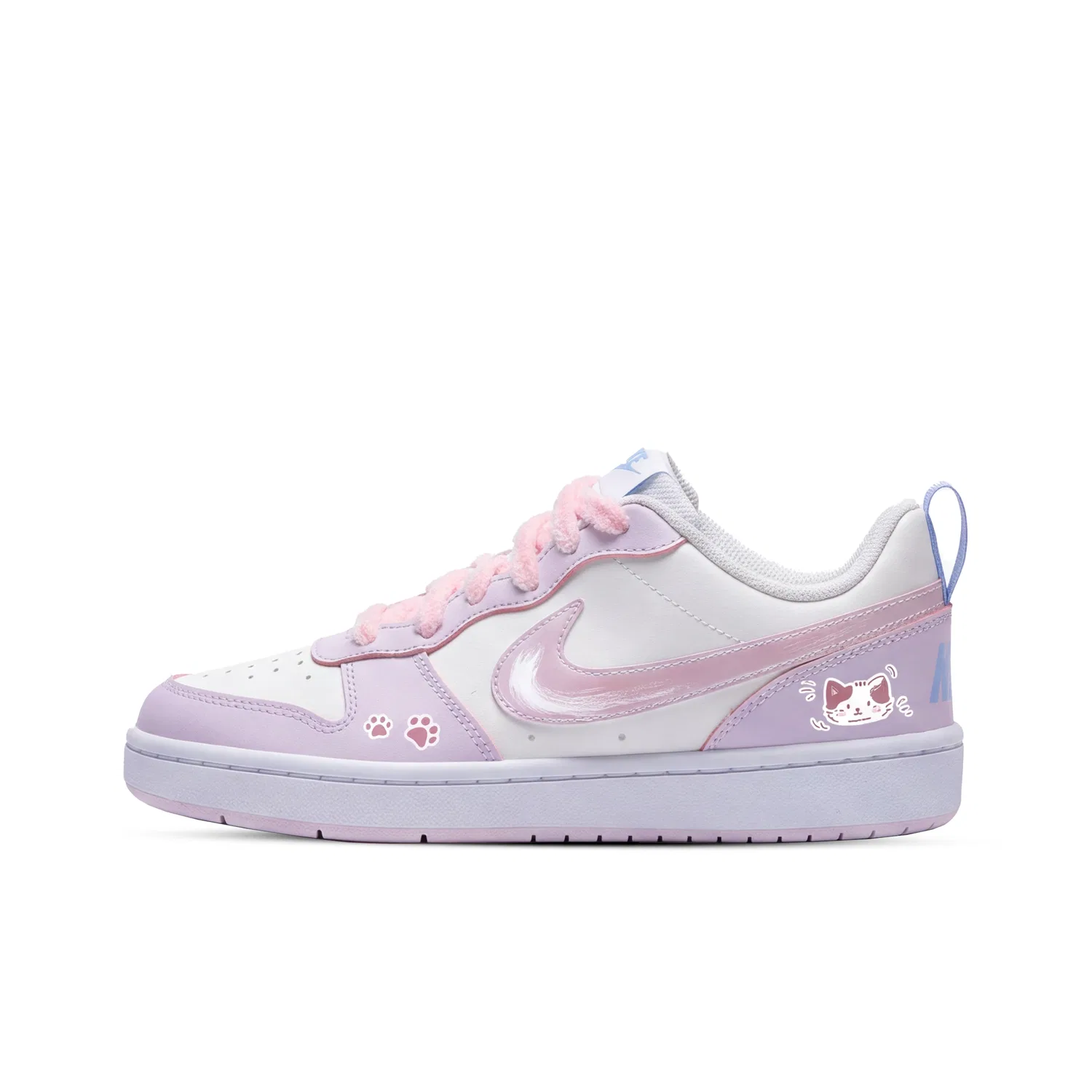 Детские скейтбординг-кроссовки с ручной росписью COURT BOROUGH RECRAFT Nike, White Pink Blue — фото 3