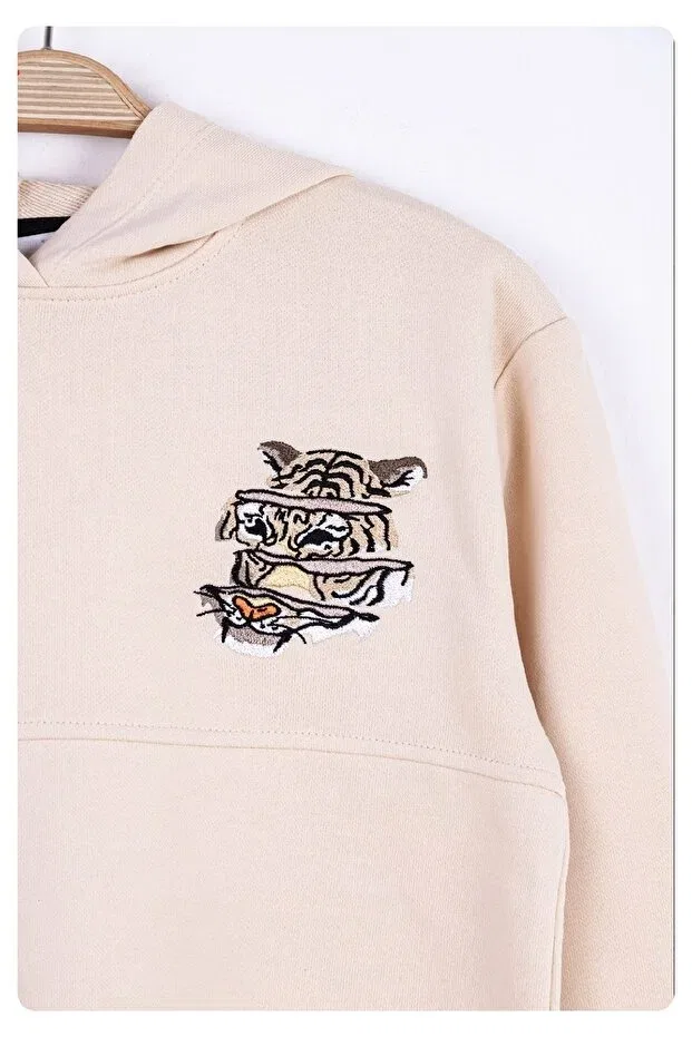 Детское худи для мальчиков с вышивкой Limi boy tiger embroidery sweat Nk Kids, Cream — фото 3