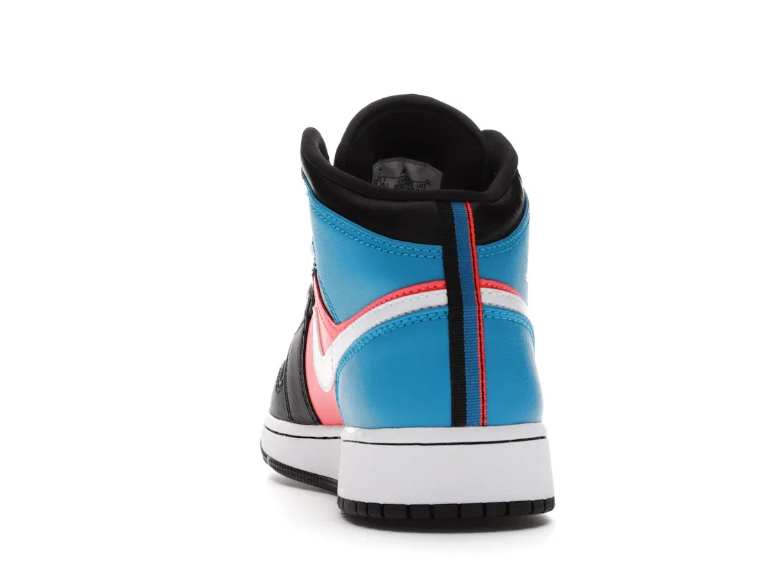 Детские кроссовки с принтом Jordan 1 Mid Tri Color Ribbons Jordan, Black/Blue-Infrared-White — фото 4