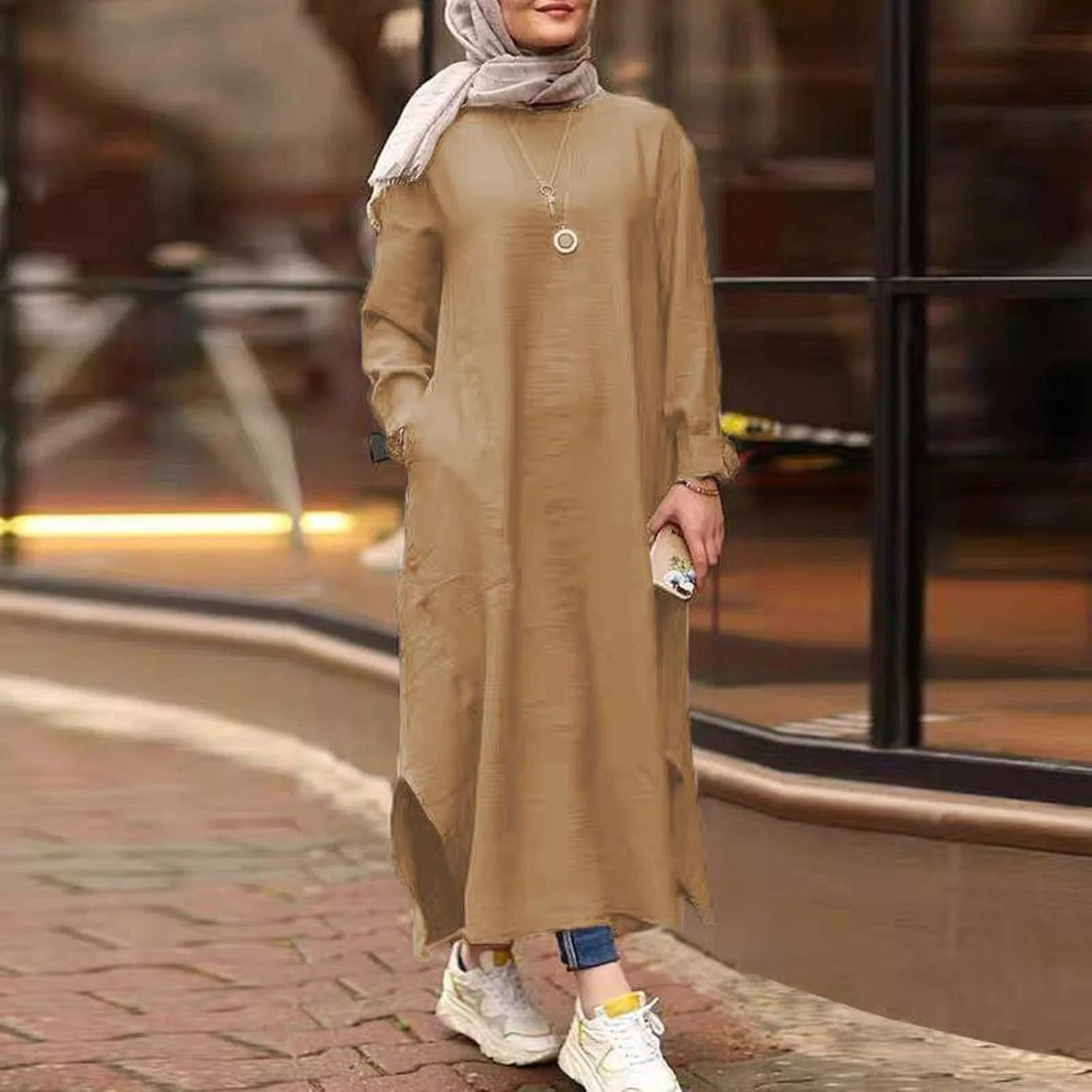Женское повседневное платье-абая Muslim Prayer Dress, Beige — фото 2