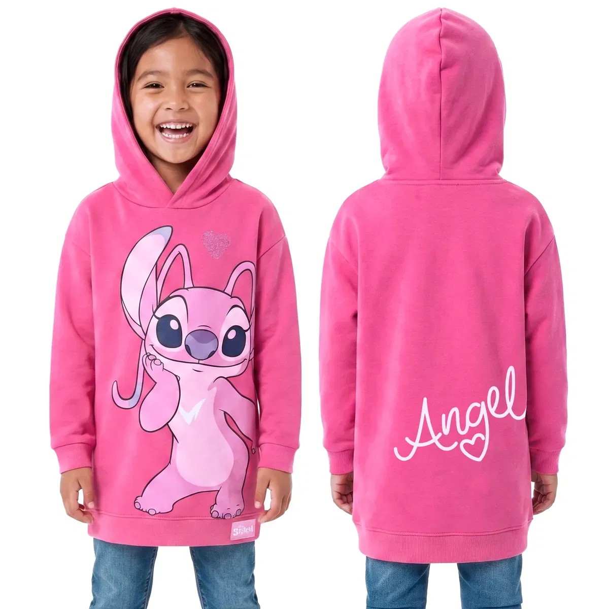 Детский худи с принтом Lilo and Stitch Angel Disney, Pink — фото 4