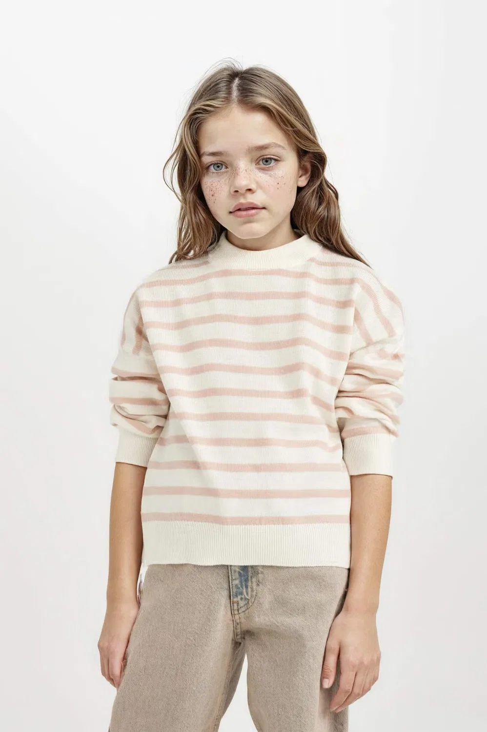 Пуловер с длинным рукавом Girl regular fit crew neck Defacto, розовый — фото 4