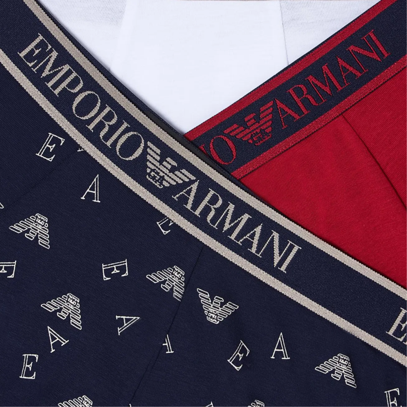Мужские боксеры 3 шт с принтом EMPORIO ARMANI, Blue+Red+White — фото 4
