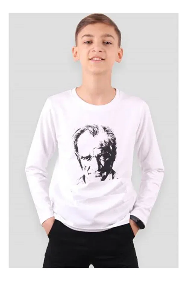 Детская футболка с принтом для девочек Unisex Children Ataturk & Signature Printed Long Ko Generic Brands, White