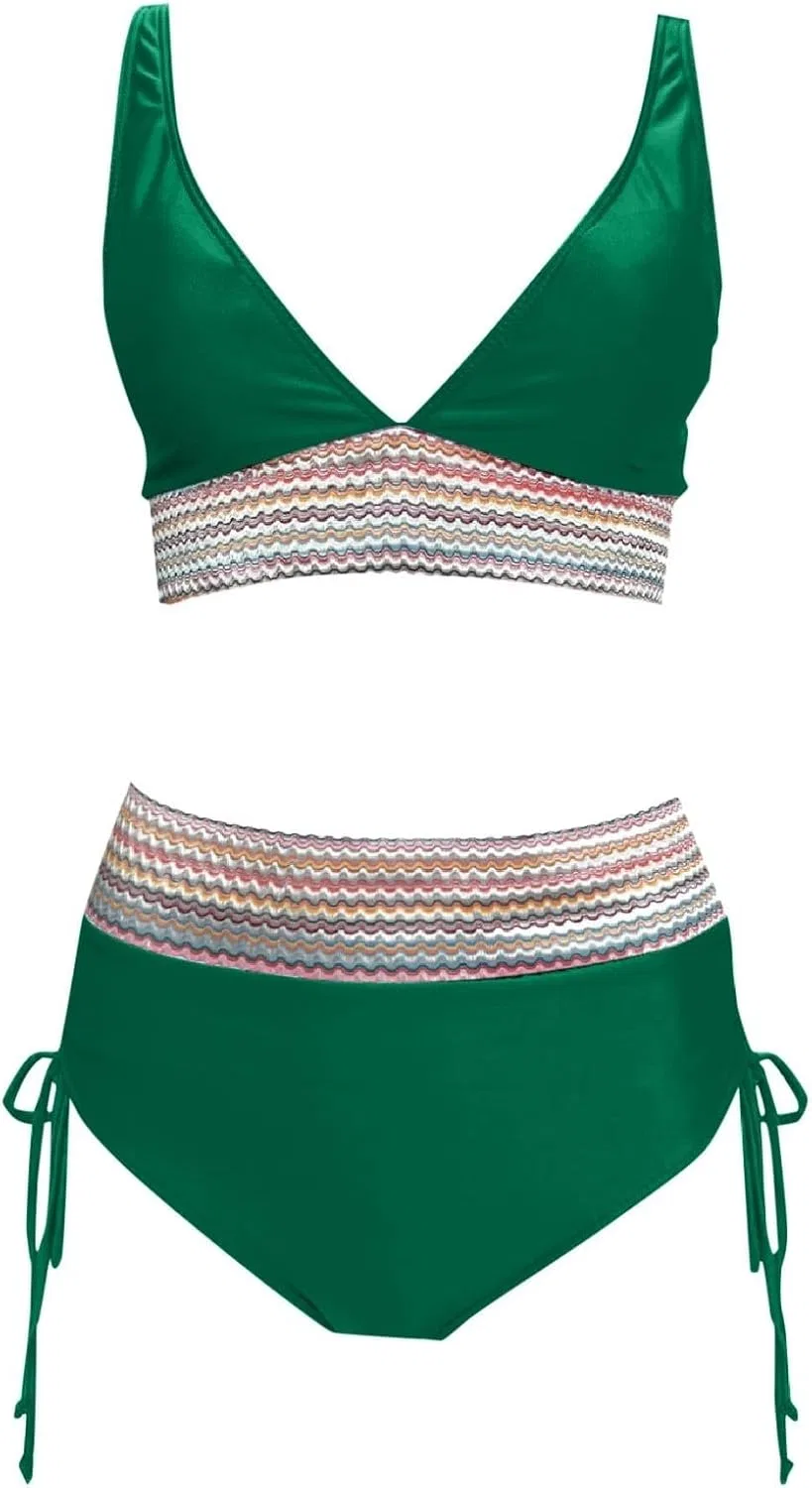 Женский бикини-комплект с V-образным вырезом и утяжкой живота, Soft, Dark Green — фото 3