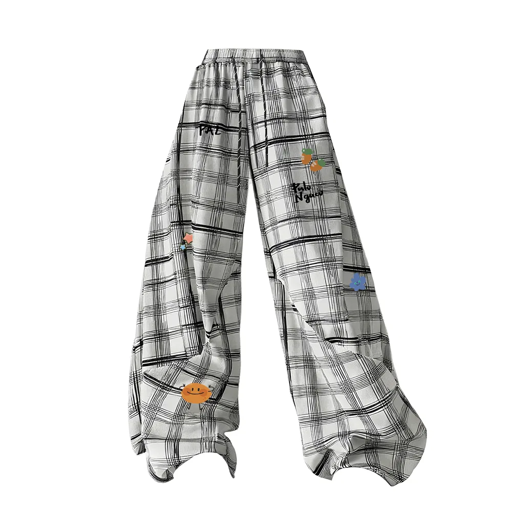 Детские брюки свободного кроя с широкой штаниной White Plaid, PAL ONGACO