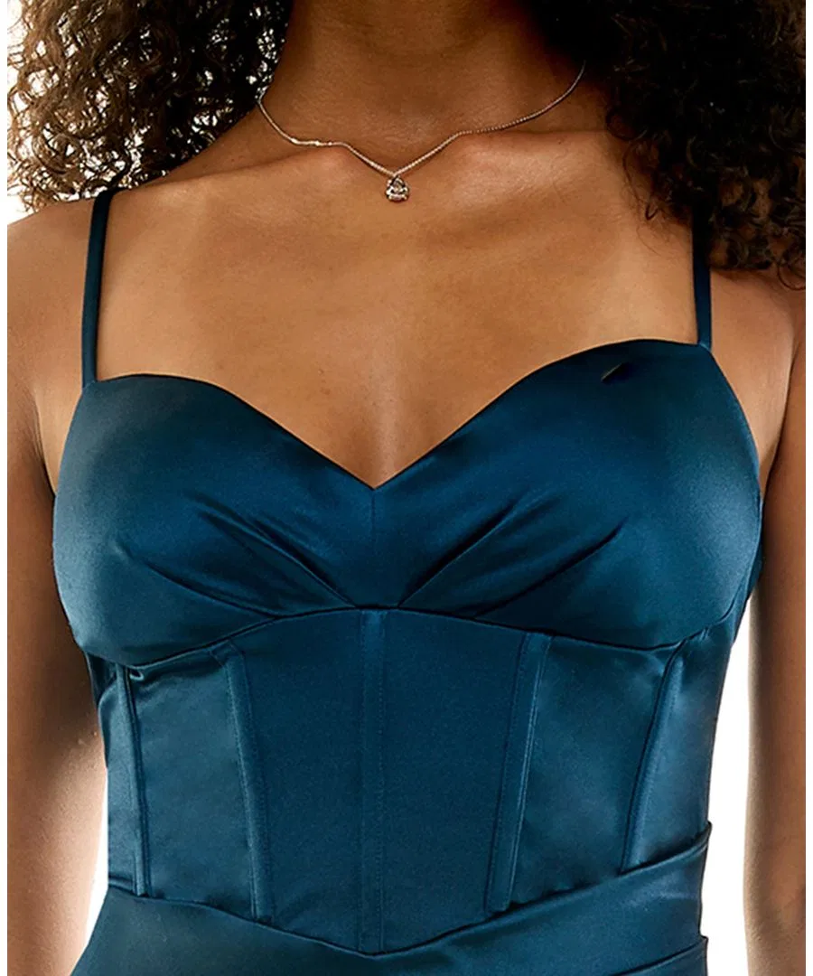 Платье мини из атласа с корсетом на шнуровке Emerald Sundae, Indigo — фото 3