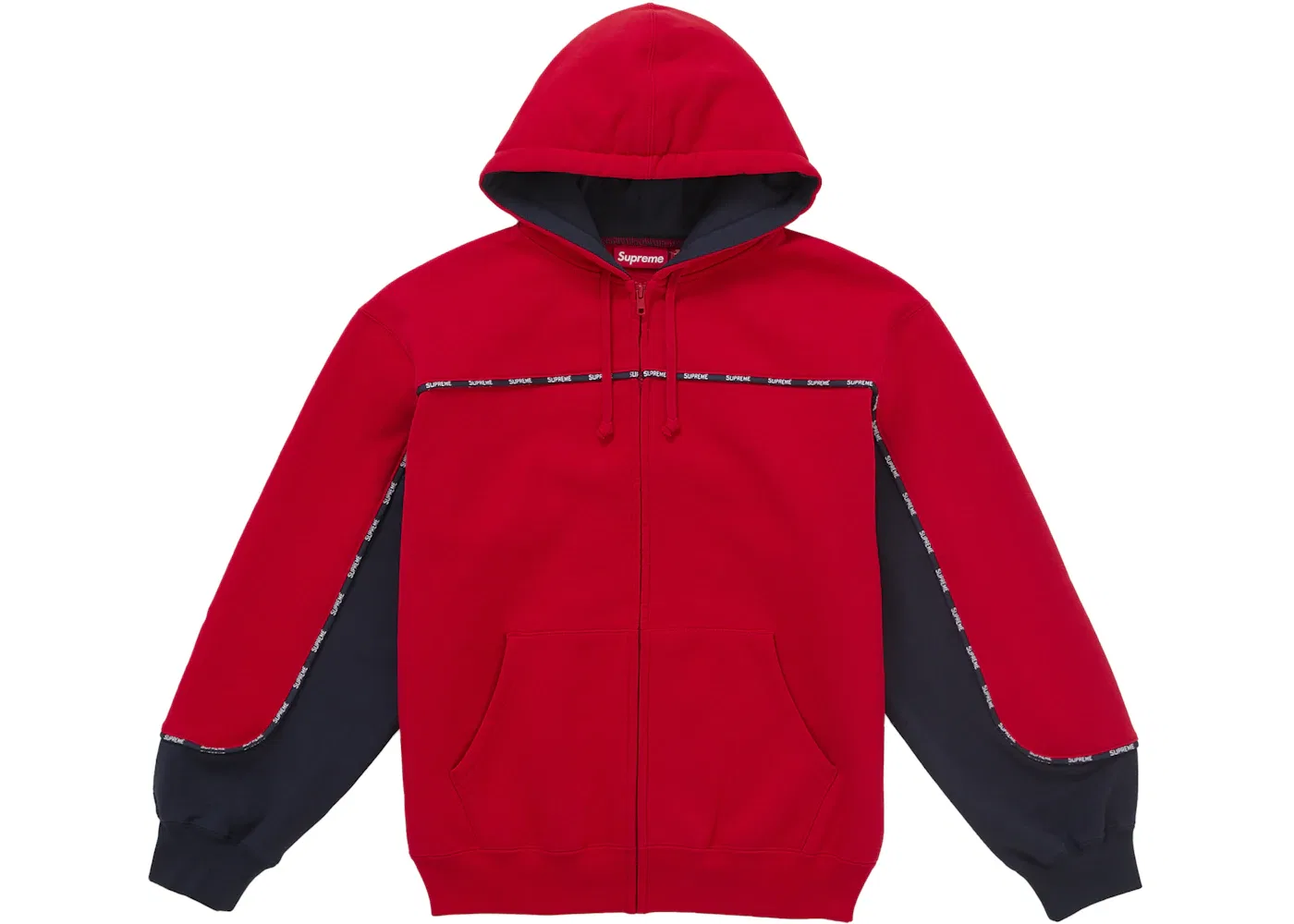Мужская худи с принтом Supreme Piping Zip Up Hooded Sweatshirt, Red