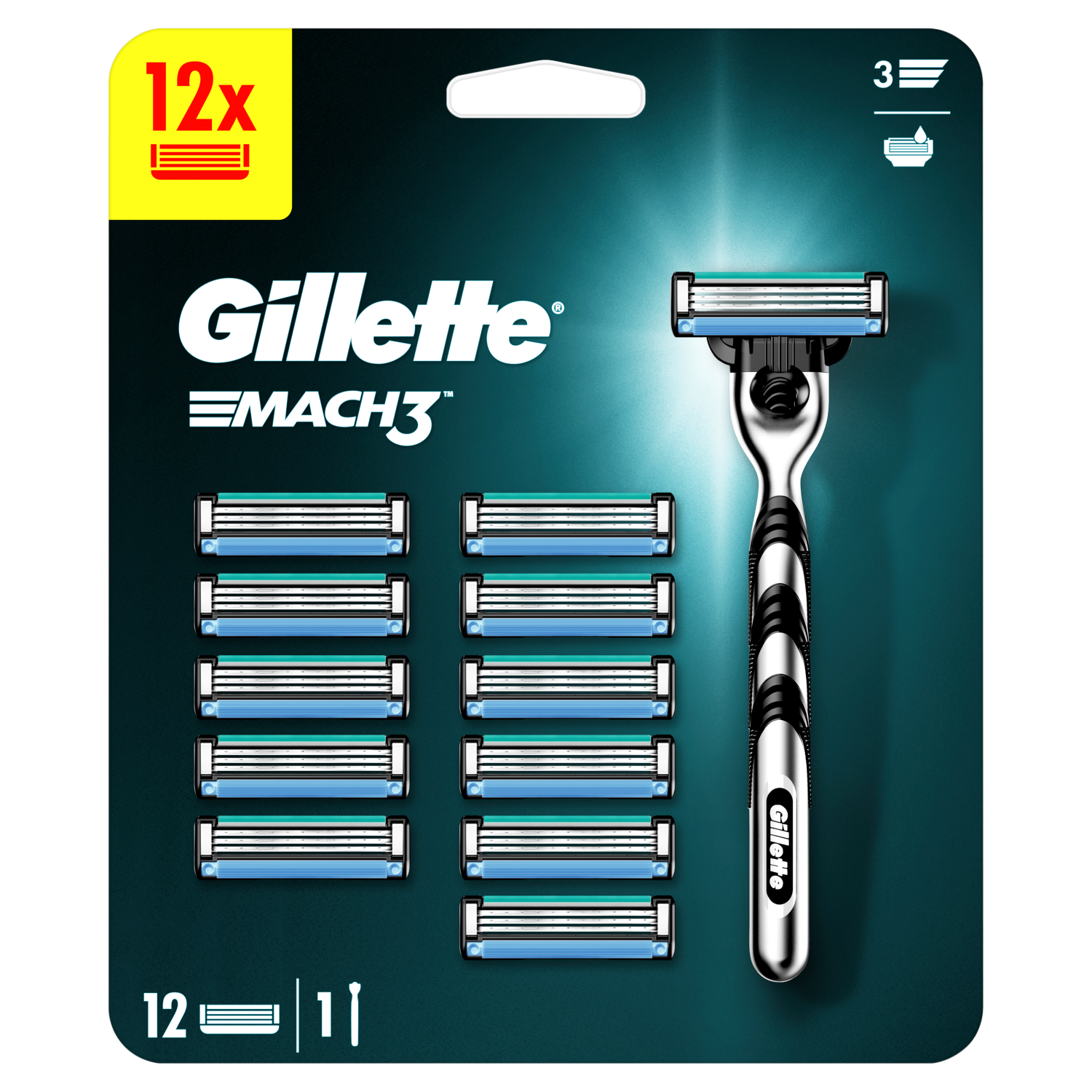 Gillette Mach3 ручка бритвы, 1 шт. + картриджи, 12 шт./1 уп. - фото