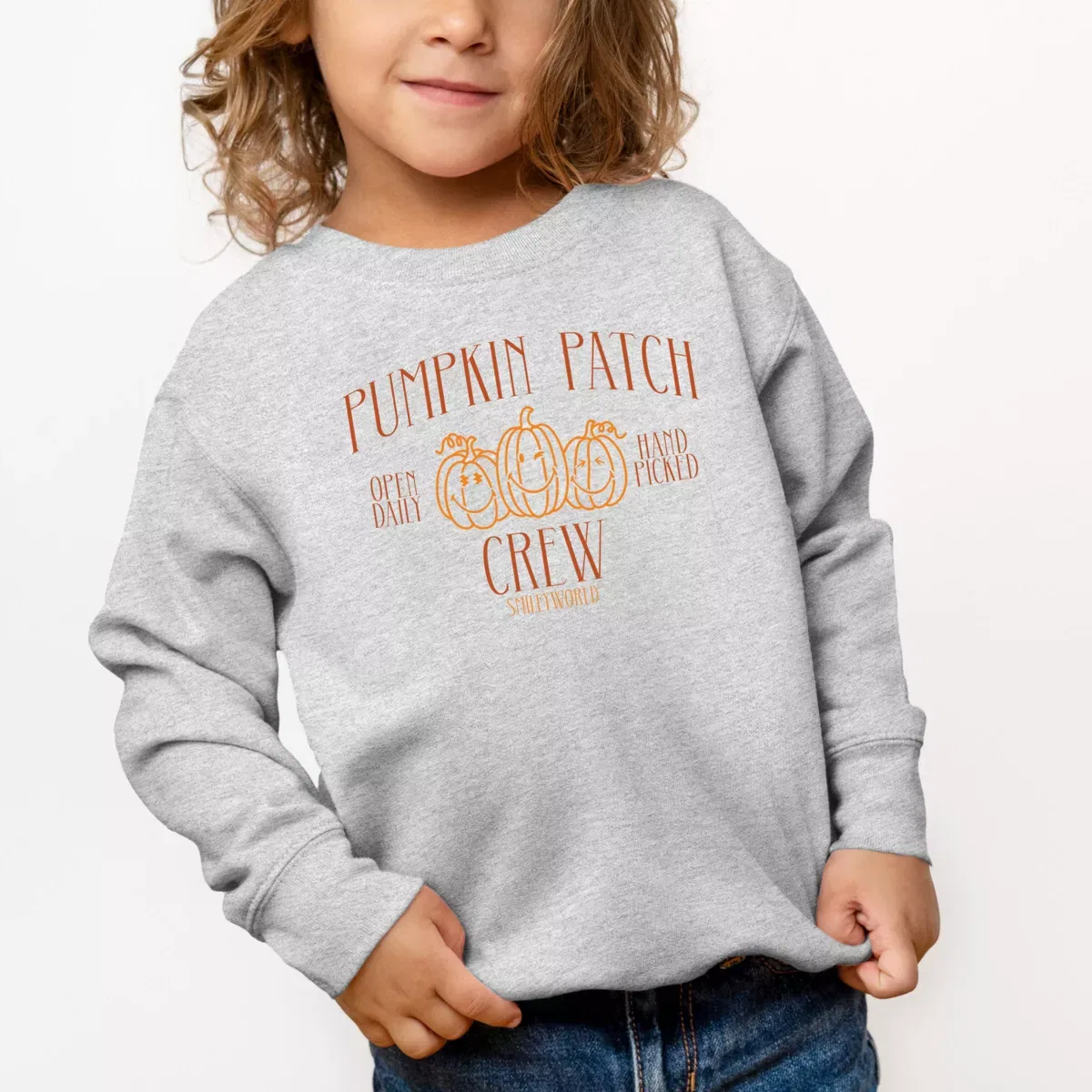 Детский свитшот с принтом Pumpkin Patch Crew The Juniper Shop, Heather Grey — фото 3