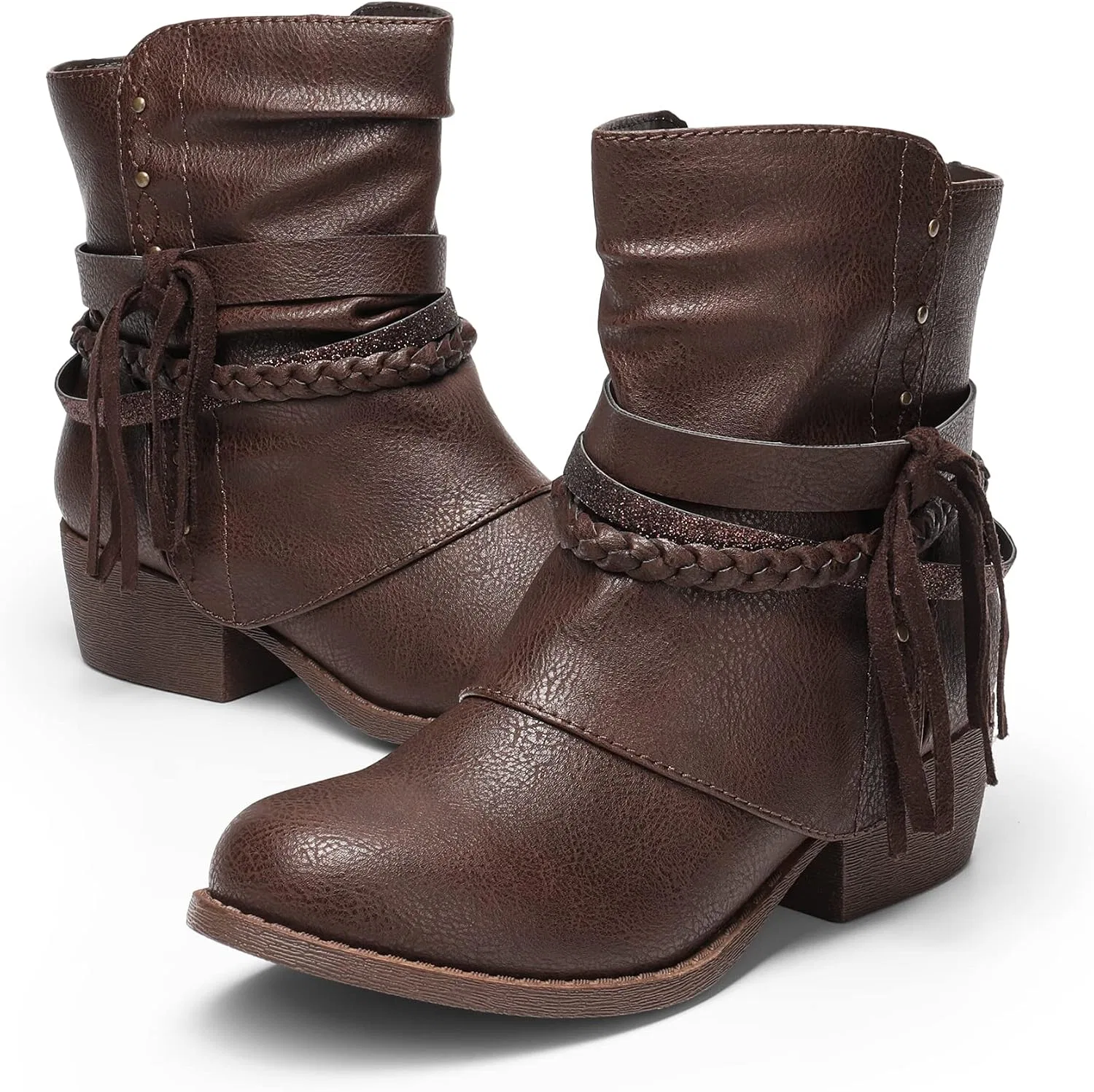 Детские ботинки для девочек с боковой молнией DREAM PAIRS, Brown — фото 4