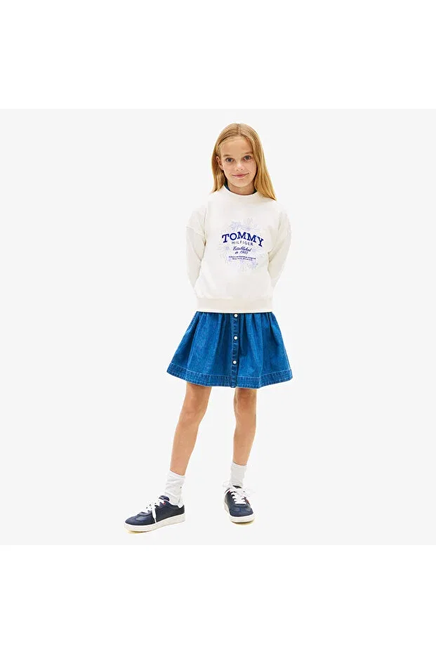 Детское для девочек свитшот с принтом Flock flower crew neck kids white sweatshirt Tommy Hilfiger, Ybh-White — фото 2