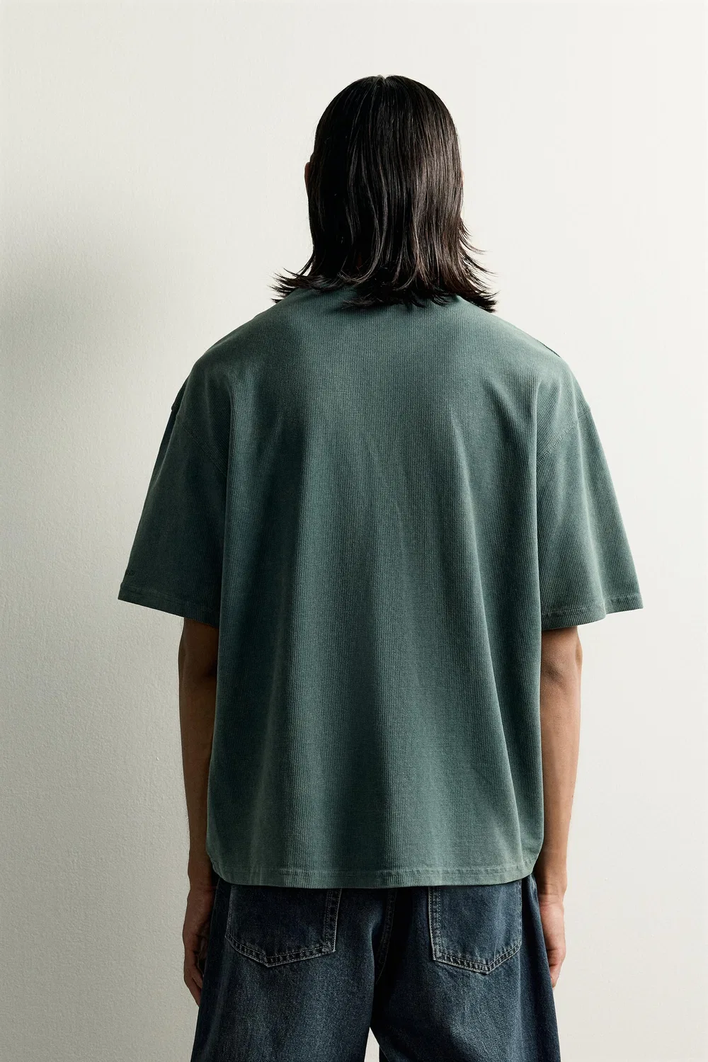 Футболка из фактурной трикотажной ткани с эффектом потертости ZARA, Green — фото 2