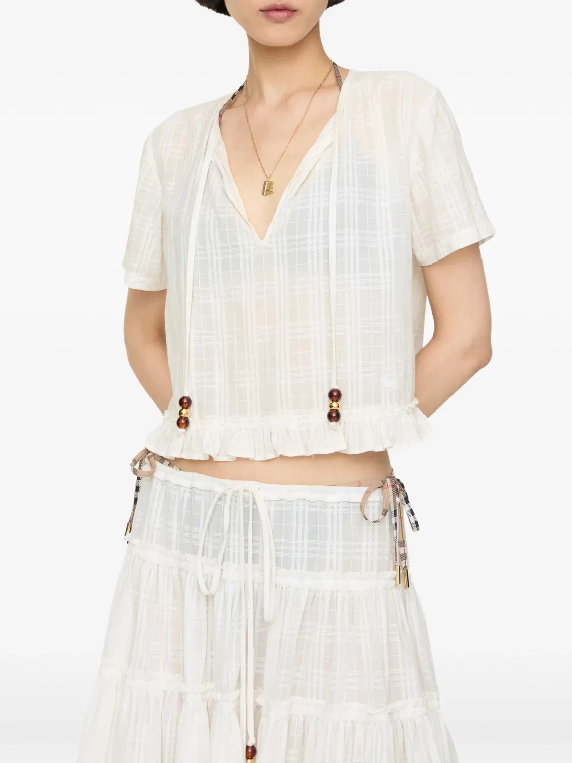 Блузка из хлопкового вуаля Burberry, нейтральные — фото 2