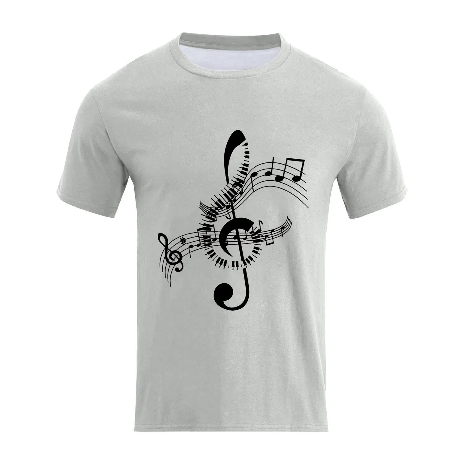Мужская футболка с принтом Musical Instruments Print, хлопковая, Light Gray-b — фото 3