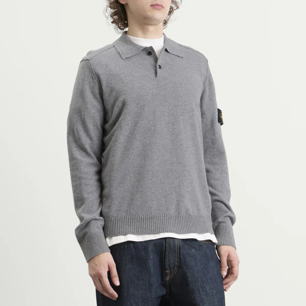 Лонгслив из мериносовой шерсти Geelong Wool Long Sleeve Polo Stone Island, Grey Melange — фото 2