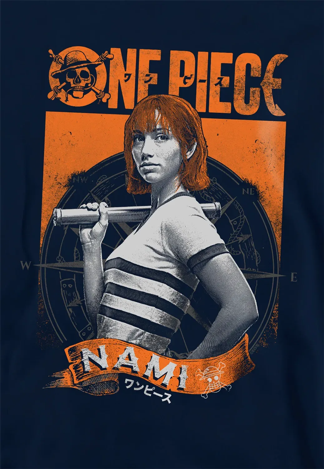 Детский худи с принтом Nami Etched Portrait One Piece, Navy — фото 2