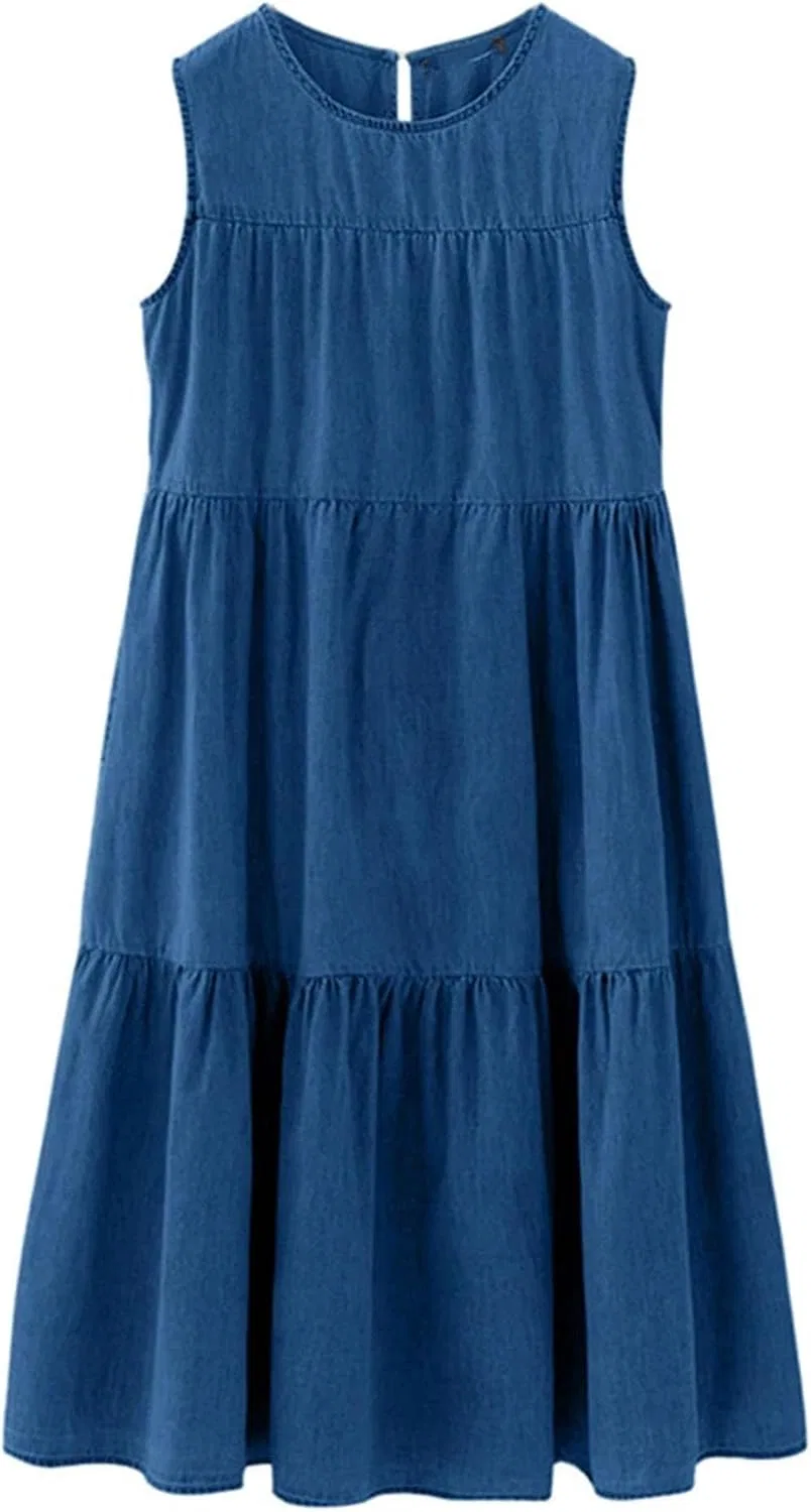 Женское летнее платье A-силуэта с многослойной юбкой, Dark Blue — фото 3