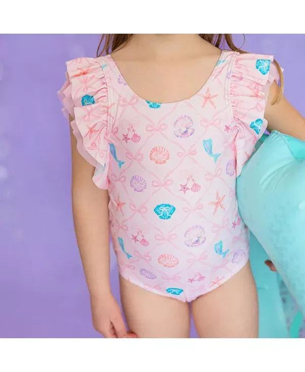 Детский купальник для девочек с принтом Mermaid Trellis Sweet Wink, Soft Pink — фото 3