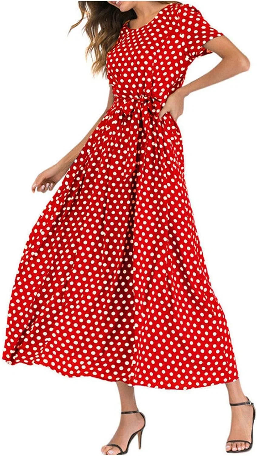 Женское повседневное платье-макси с полосками Polka Dot, Red