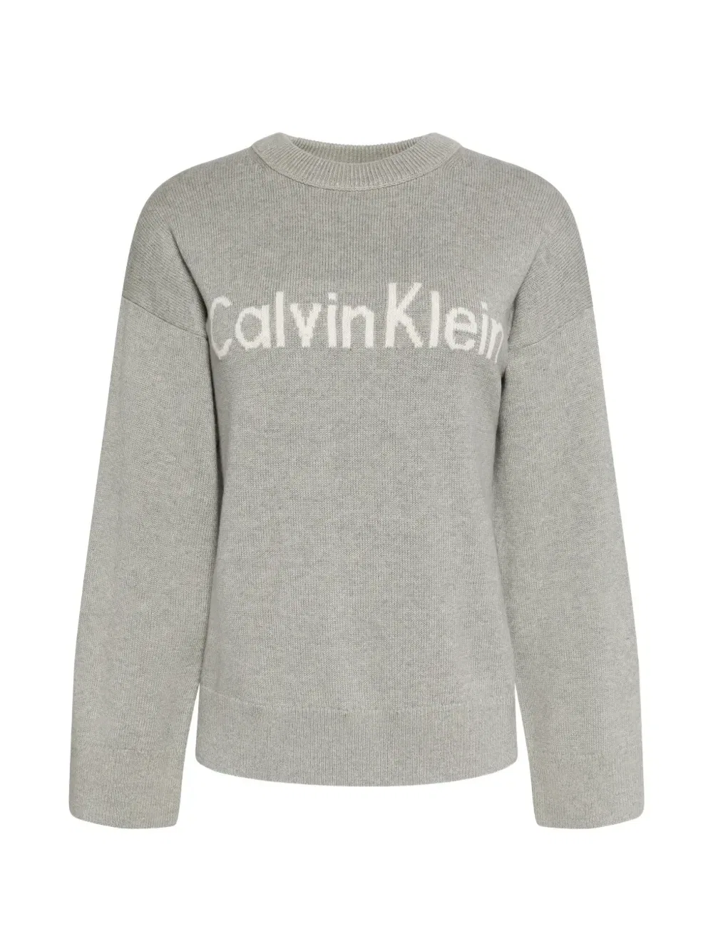Джемпер с круглым вырезом и логотипом-интарсией Calvin Klein, серый
