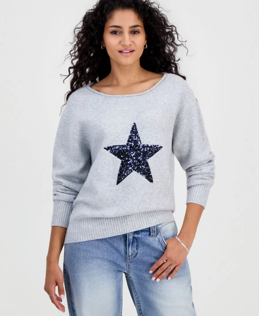 Свитер свободного кроя с блестящей звездой Just Polly, Heather Grey Star