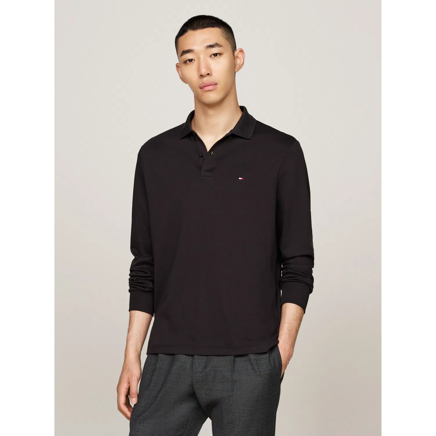 Мужское поло с длинным рукавом Liquid Cotton Tommy Hilfiger, Black
