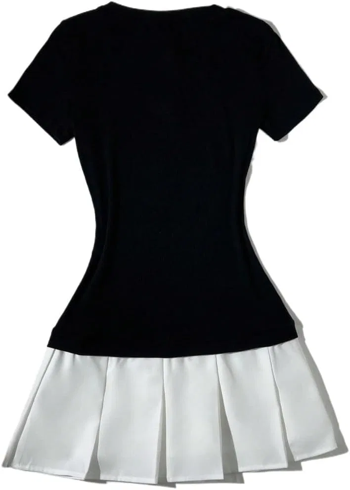 Женское A-силуэта мини-платье с цветблоком Casual, Black/White — фото 4