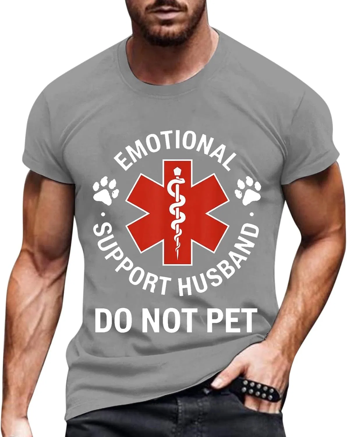 Мужская футболка оверсайз с принтом Do Not Pet Emotional Support Husband, Grey