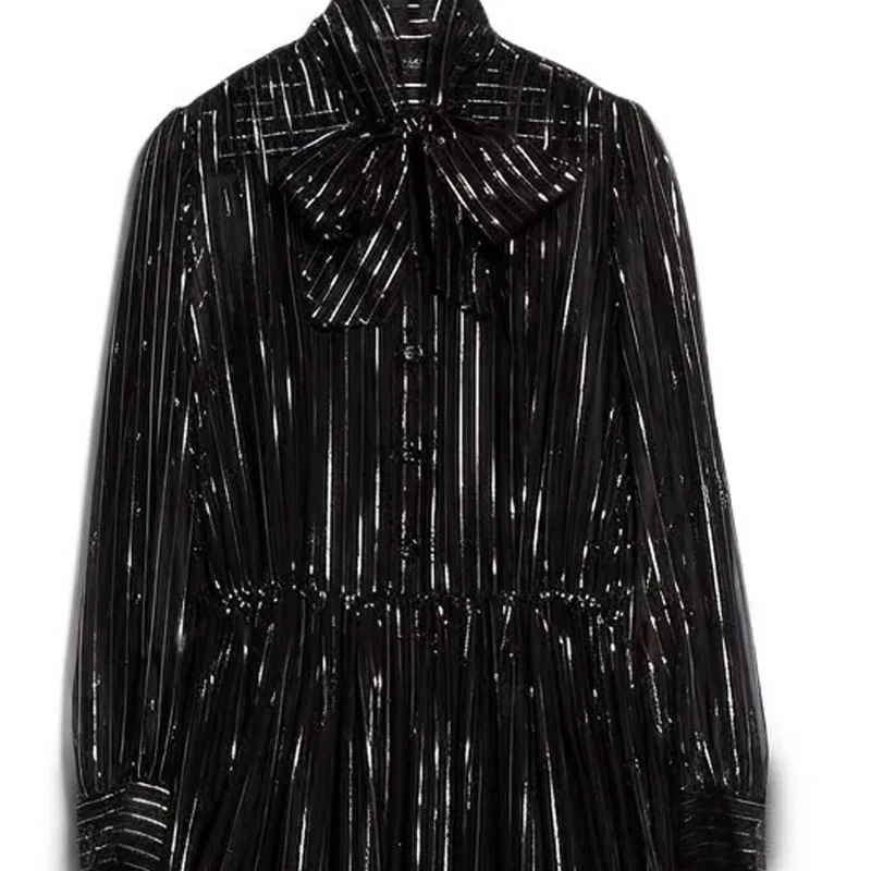 Женское платье с длинным рукавом миди с плиссированной юбкой GUCCI, Black — фото 4