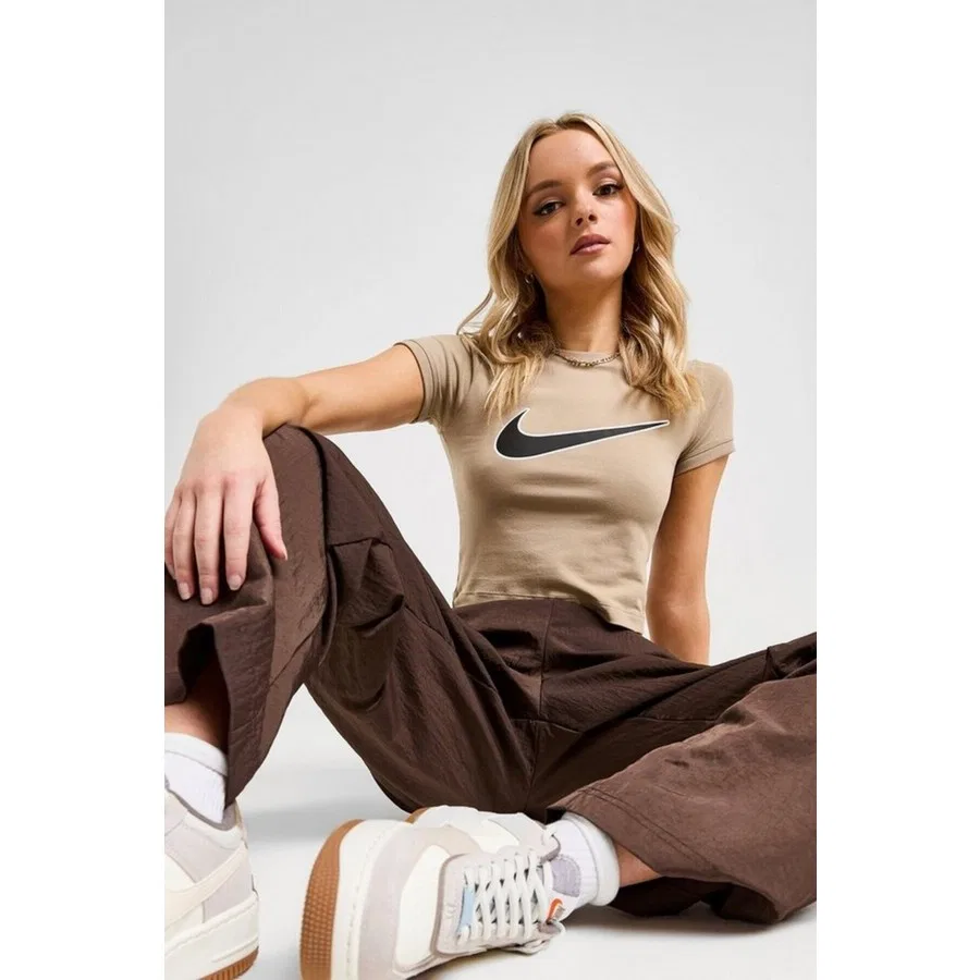 Женская футболка-кроп с принтом Nsw Tee Nike, Бежевый — фото 3