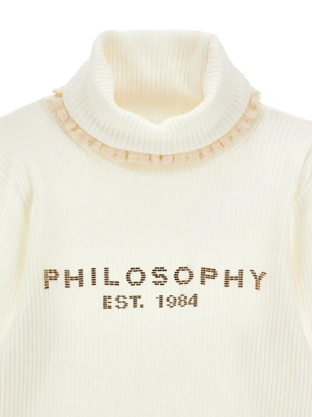 Свитер с кружевом и логотипом Philosophy Di Lorenzo Serafini Kids, белый — фото 3