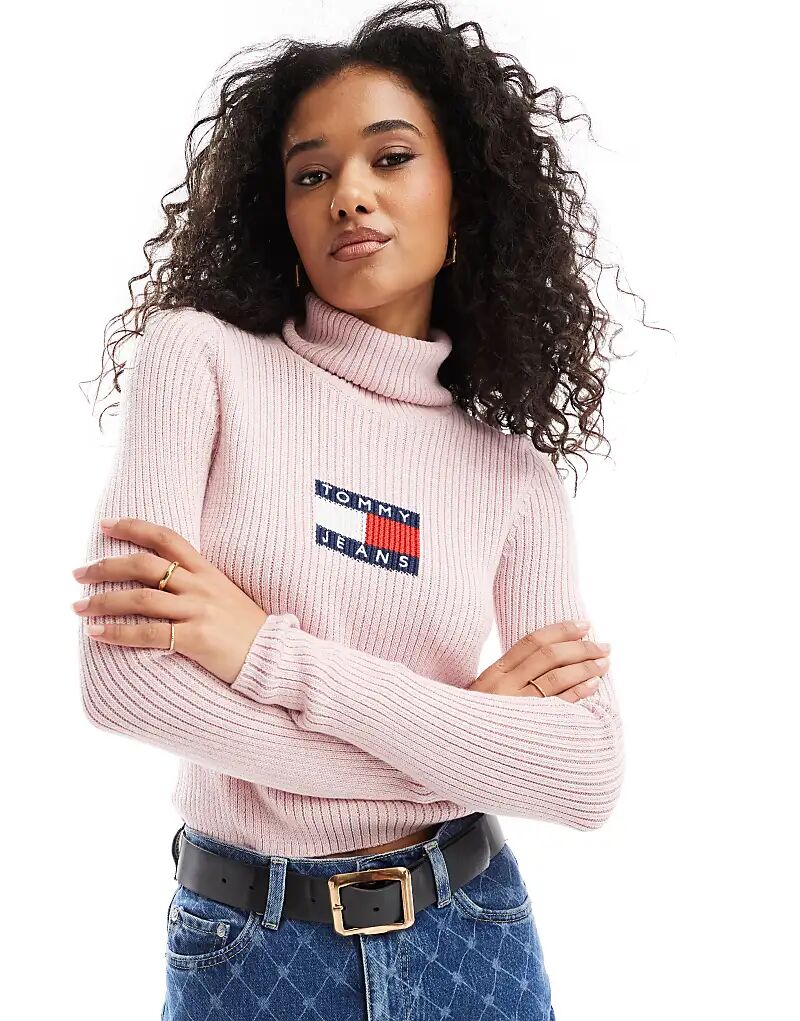 

Водолазка с длинными рукавами трикотажный топ розового цвета Tommy Jeans