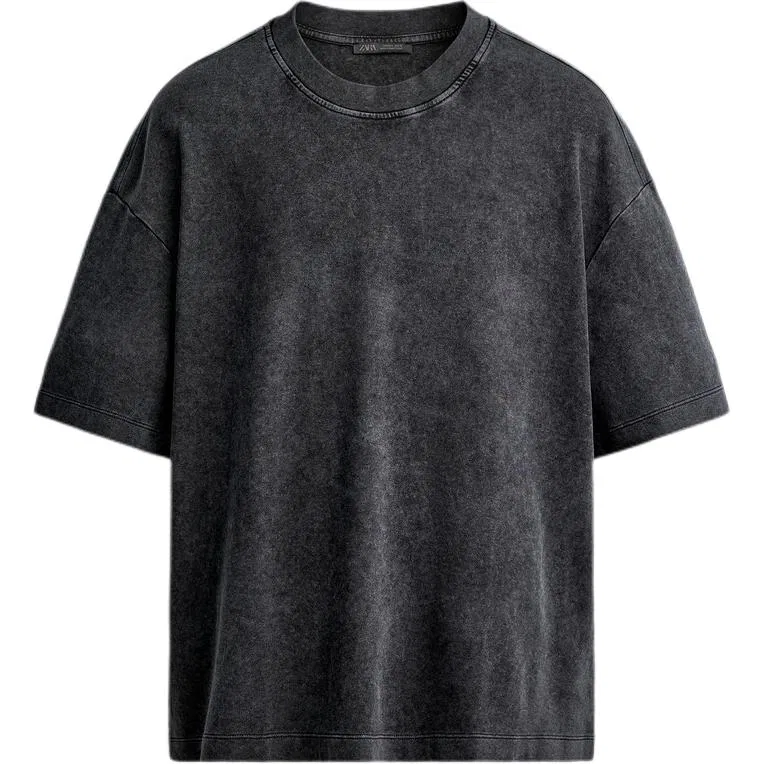 Мужская футболка с круглым вырезом и прямым кроем ZARA, Light Gray — фото 3
