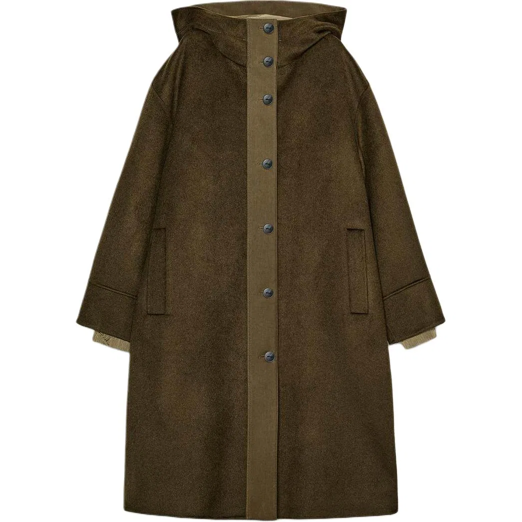 Женское пальто с капюшоном Khaki ZARA, Khaki