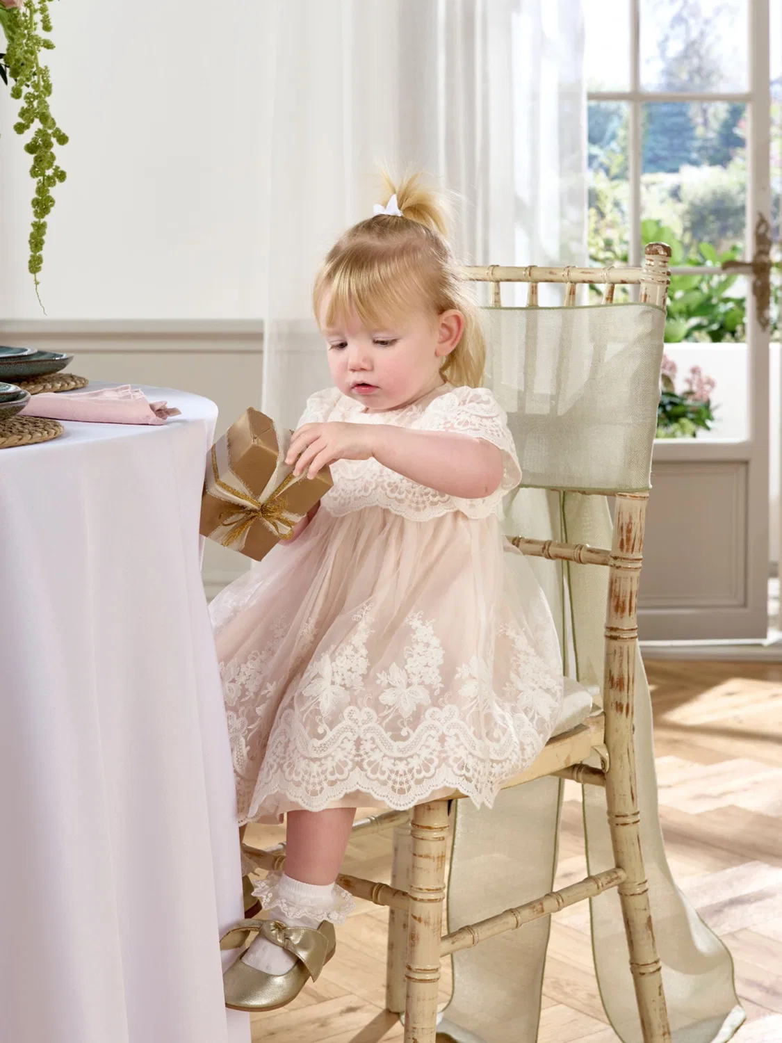Платье с кружевными рукавами Mamas & Papas, розовое — фото 2
