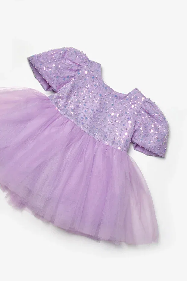 Детское платье для девочек с пайетками Lilac sequined beaded baby girl dress Le Mabelle, Lilac — фото 4