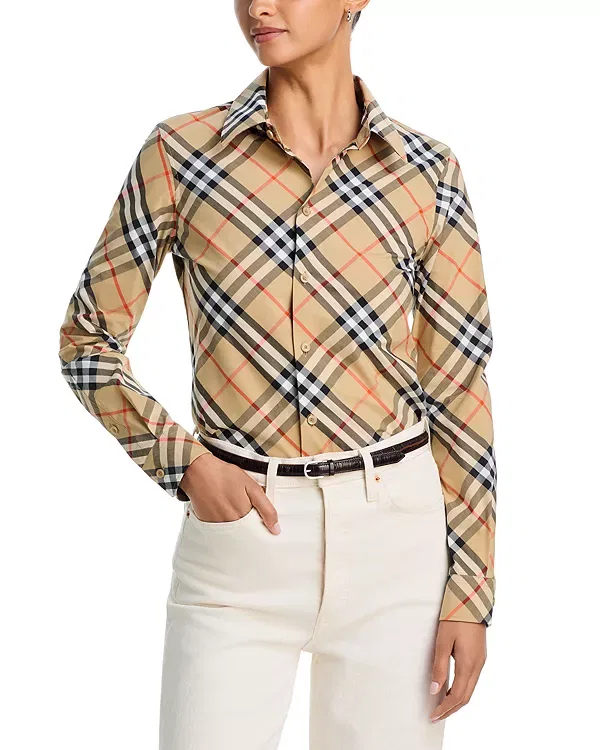 Женская рубашка с принтом Slim Fit Check Cotton Shirt Burberry, Sand Ip Check