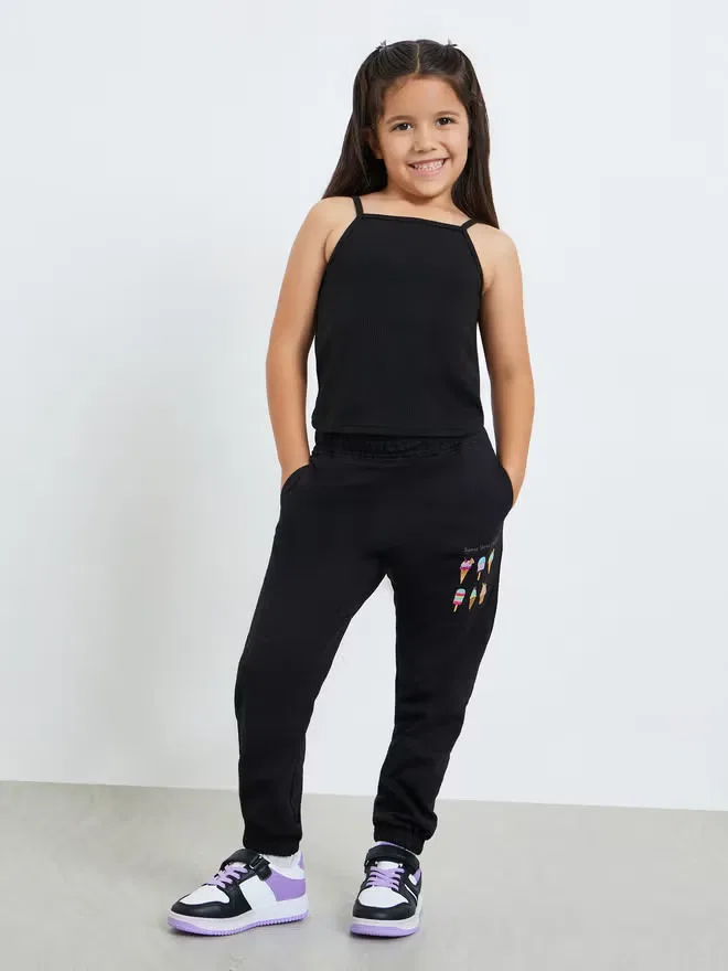 Джоггеры детские с принтом Toddler girl jogger Styli, черный — фото 2
