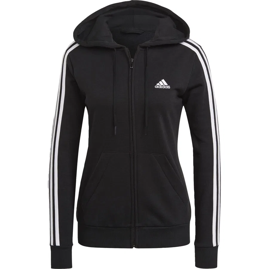 Худи с полной застежкой-молнией Essentials French Terry 3-Stripes adidas, Черно-белый — фото 3