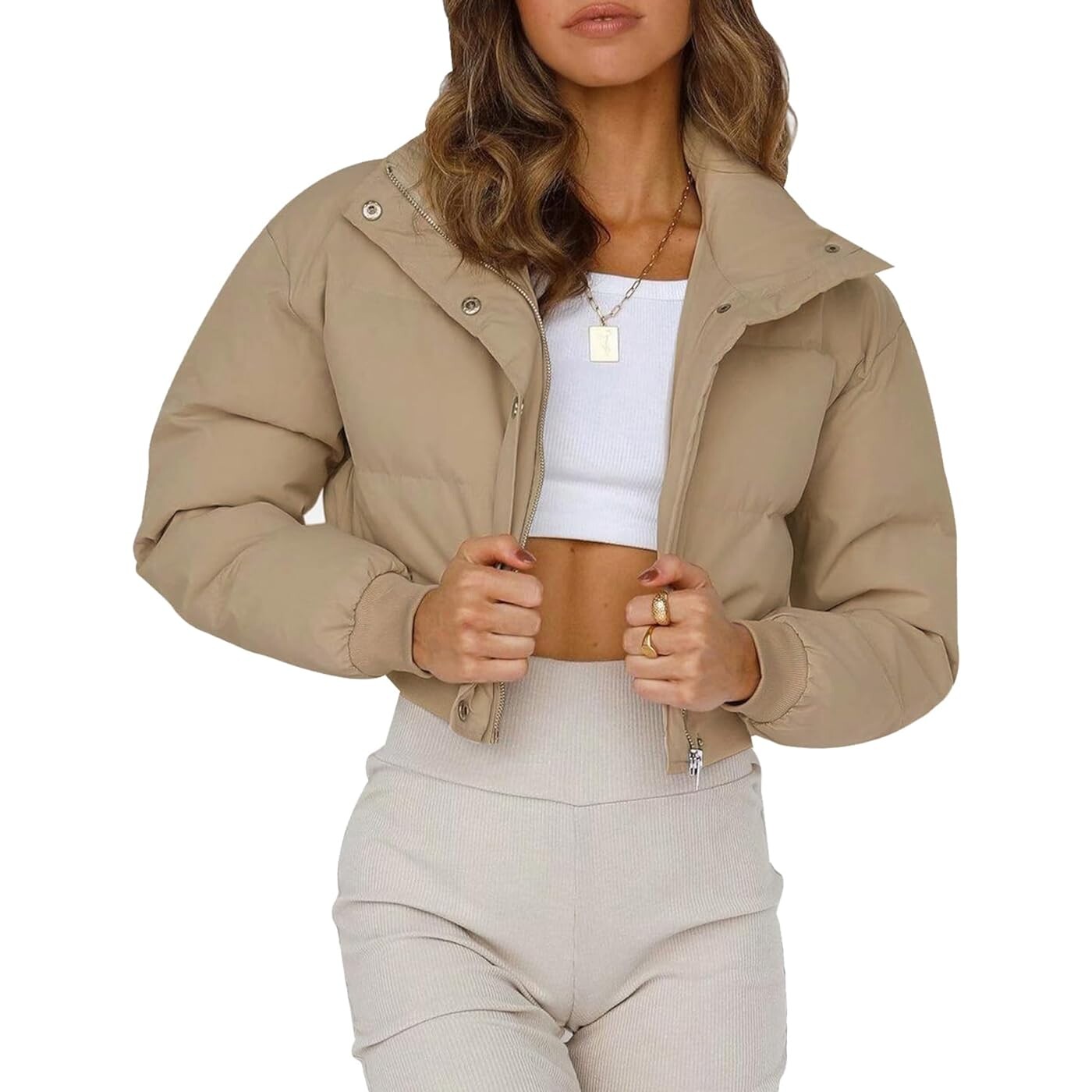 

Куртка Gihuo Women's Cropped, хаки