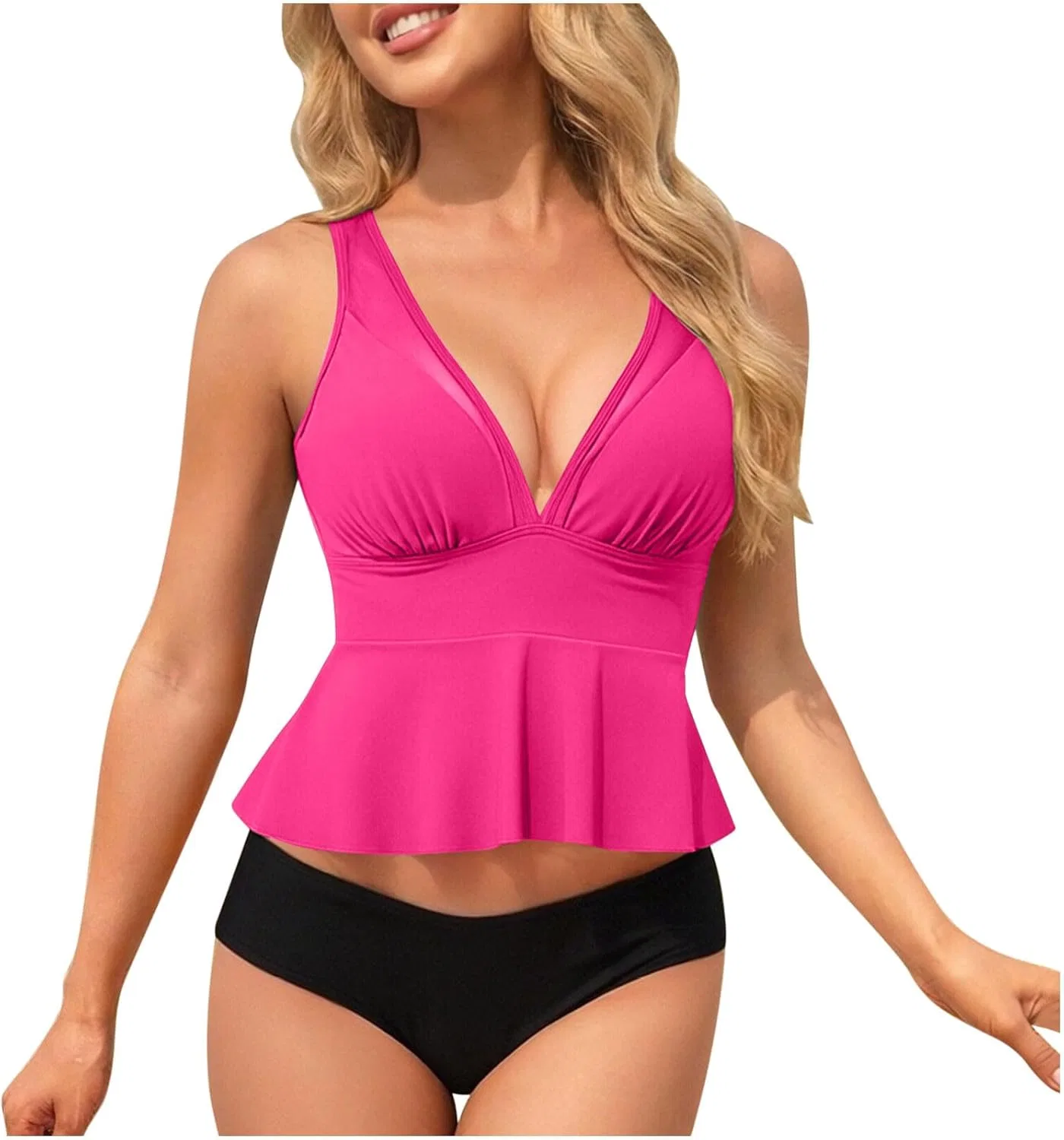 Женский купальный костюм с рюшами и завышенной талией, Hot Pink