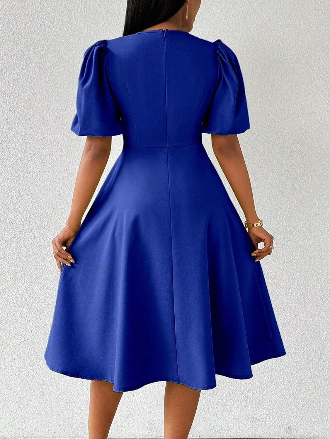 Женское платье А-силуэта с пышными рукавами, миди, Royal Blue — фото 2