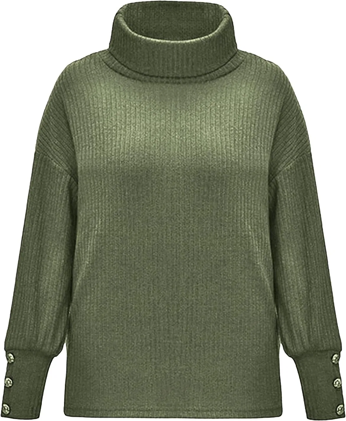 Женский свитер с высоким воротником, ribbed knit, армейский зелёный — фото 3