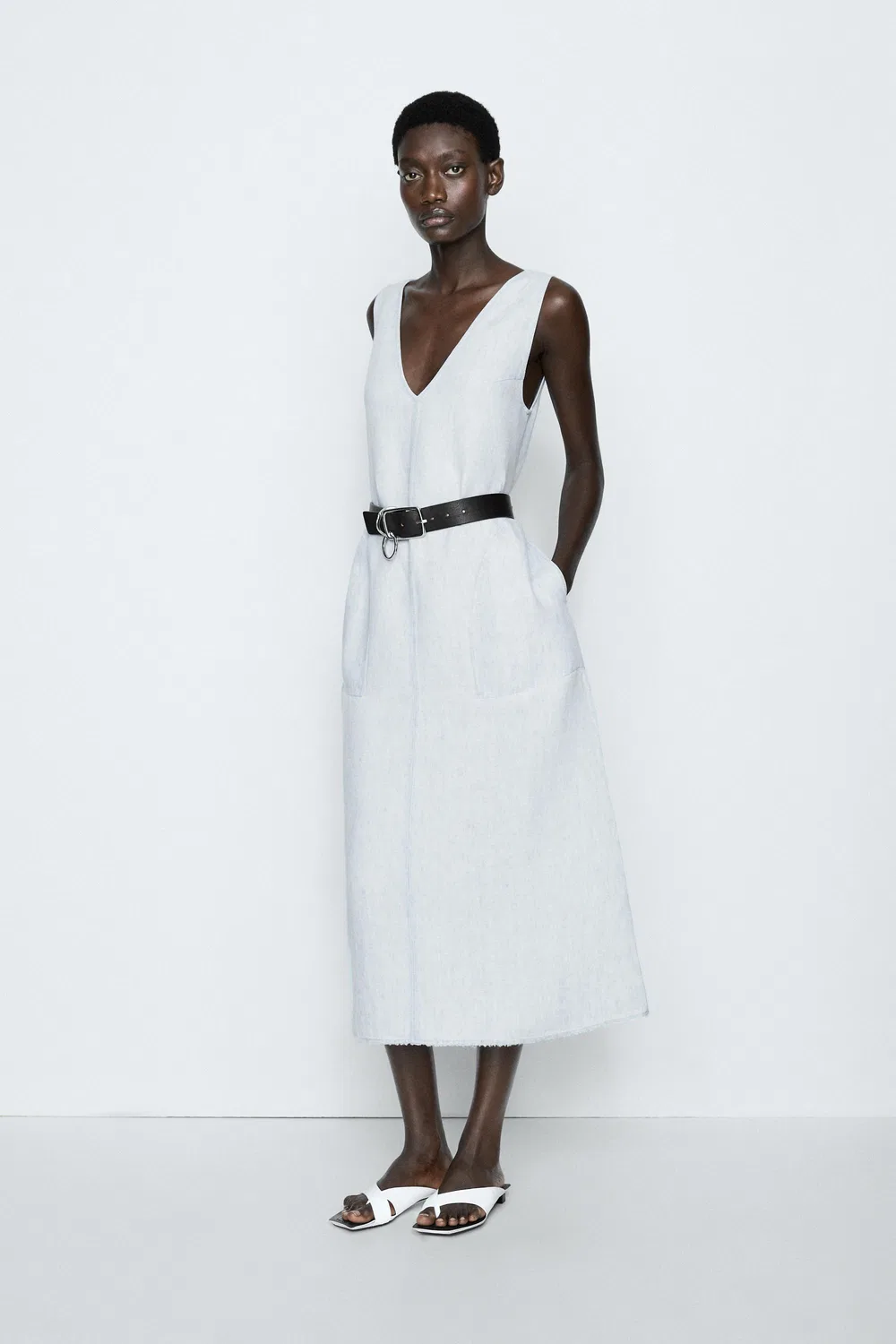Платье Massimo Dutti, льняное, светло-голубое — фото 2