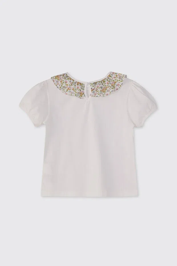 Детская футболка для девочек с воротником-оборкой Liberty fabric collar ruffle detailed Made With Liberty Fabric, Ekru — фото 4