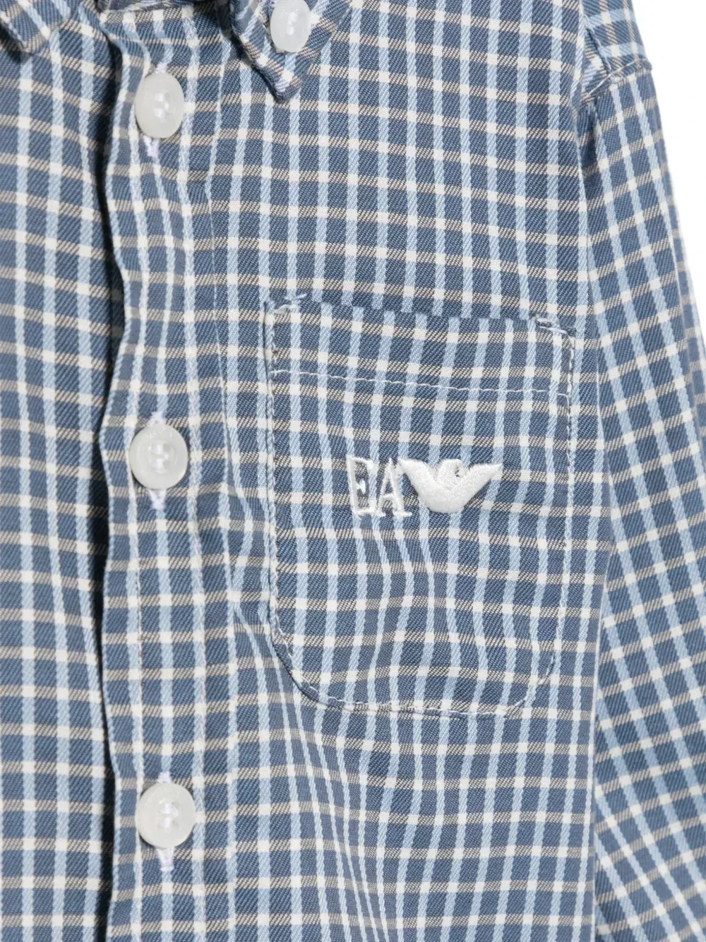 Рубашка в клетку с вышитым логотипом Emporio Armani Kids, синий — фото 3
