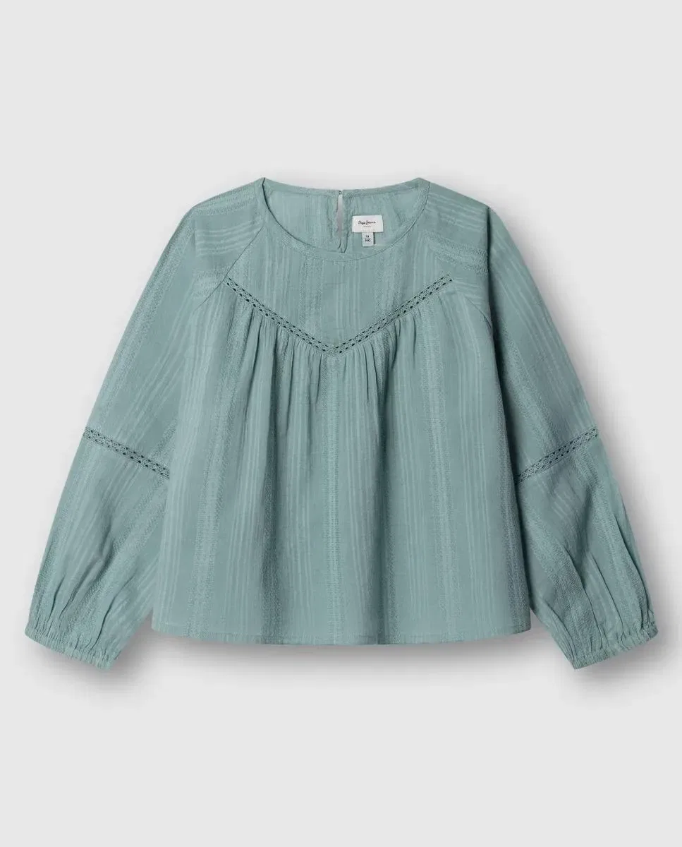 Детская блуза для девочек с кружевом Heloise Pepe Jeans, Verde Agua