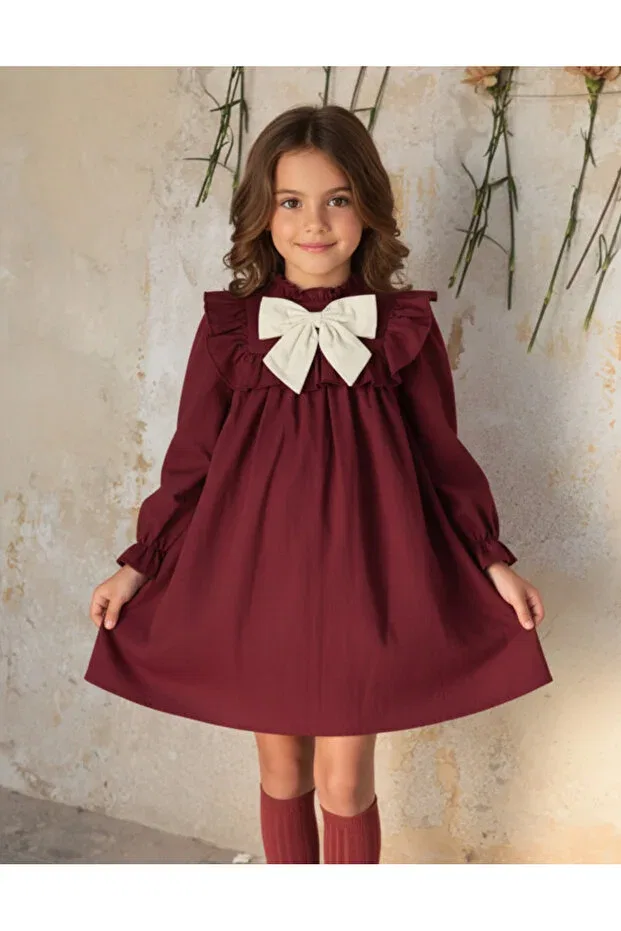 Детское платье для девочек с длинным рукавом Melek Golden, Burgundy