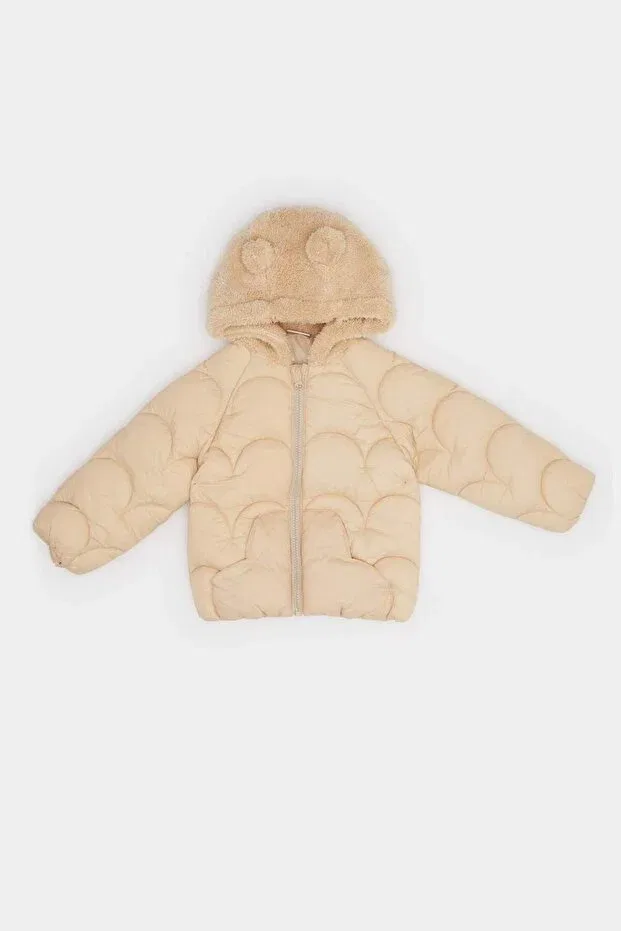 Детское пальто для девочек стеганое с капюшоном Defacto, Beige-Bg65 — фото 3